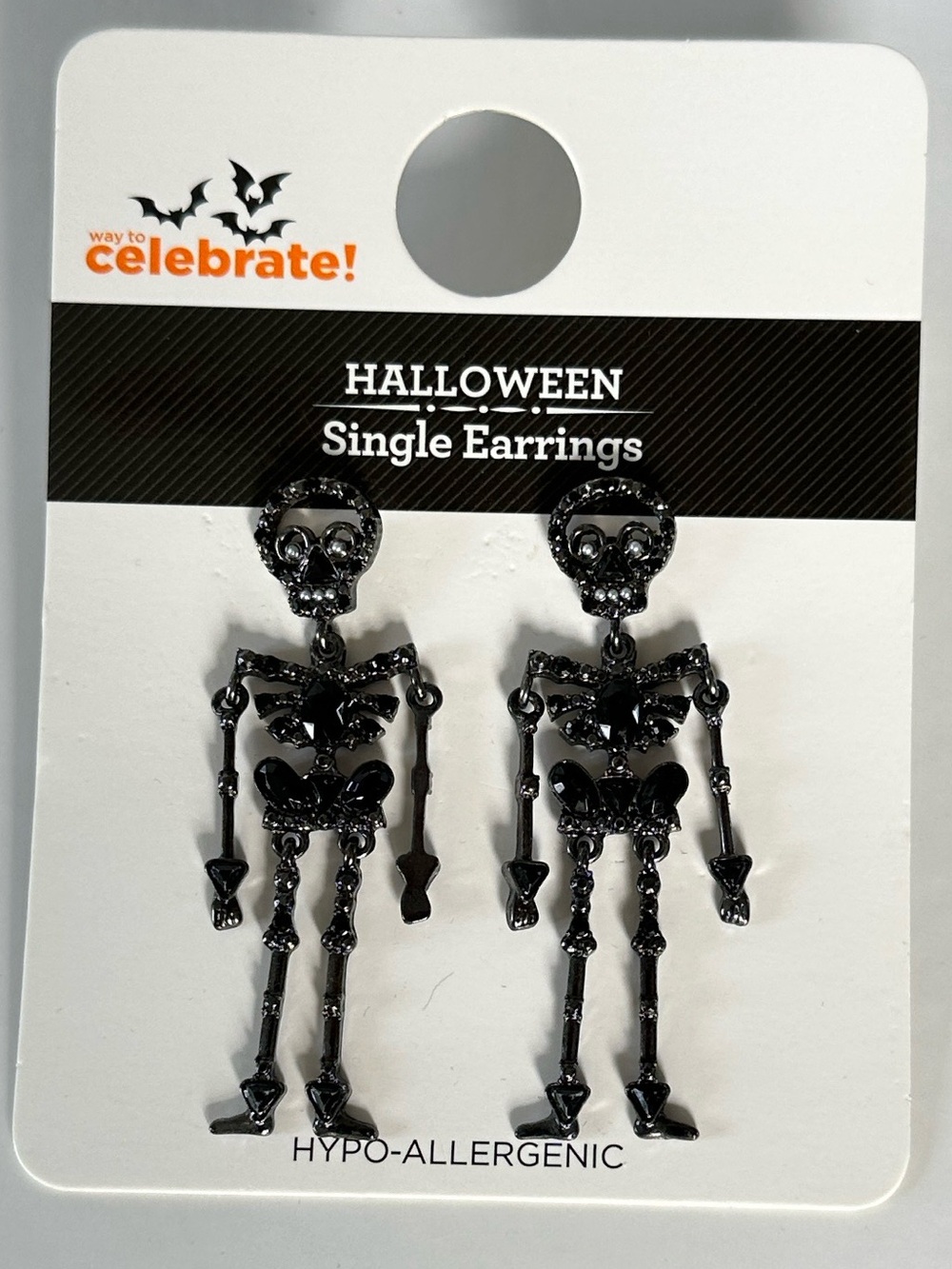 Celebrate! Halloween Black Skeleton Drop Earrings - for pierced ears
